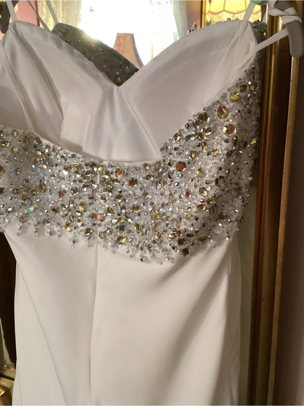 White Beaded Spaghetti Straps Maxi Dress